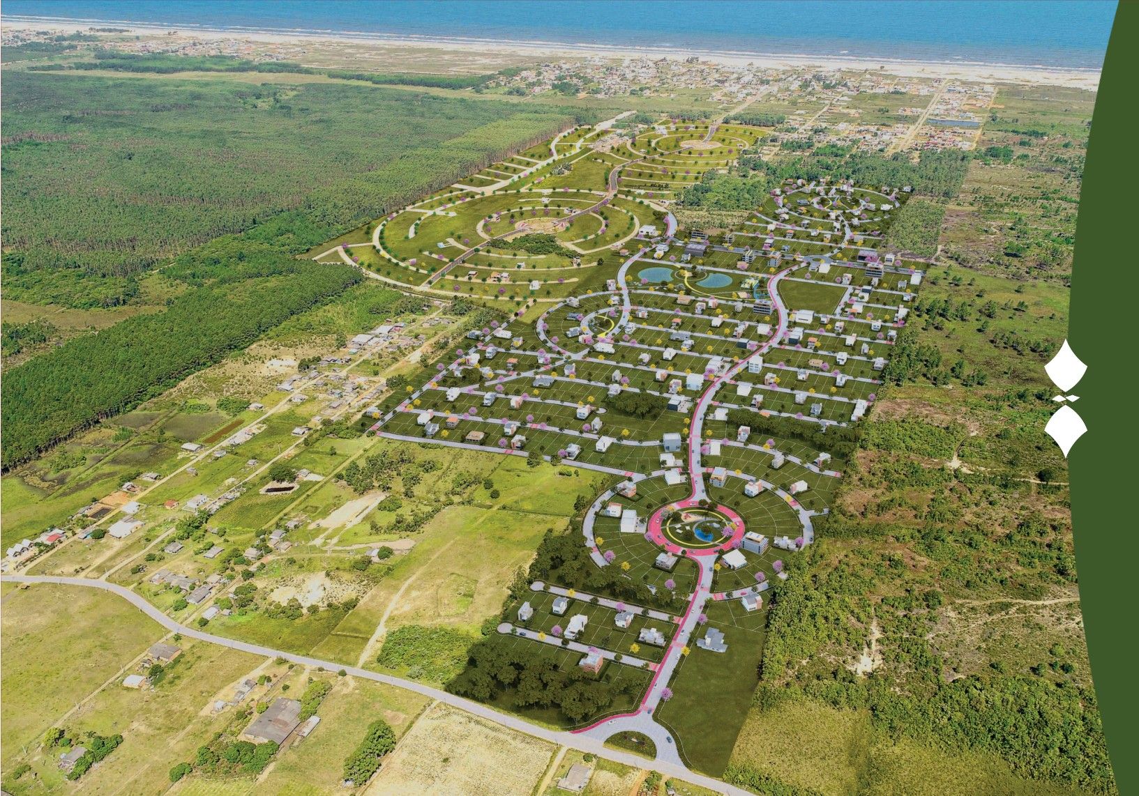 Vista aérea do Flórida Parque I, bairro planejado em Passo de Torres/SC